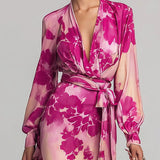 Greta | Abito Maxi Floreale con Scollo a V e Cintura