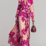 Greta | Abito Maxi Floreale con Scollo a V e Cintura
