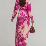 Greta | Abito Maxi Floreale con Scollo a V e Cintura