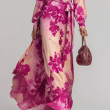 Greta | Abito Maxi Floreale con Scollo a V e Cintura