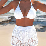 Laluna | Elegante Set Bikini in Pizzo Tinta Unita