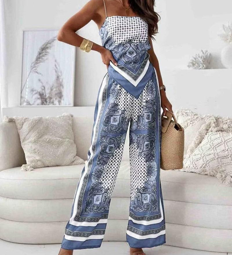 Diana | Set di due pezzi elegante con top a lacci e pantaloni pronti per le vacanze