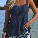 Serena | Tankini a Righe con Pantaloncino da Spiaggia in Due Pezzi