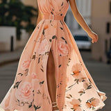 Daisy | Abito Maxi Chiffon Floreale a Spalle Scoperte Verde Chiaro