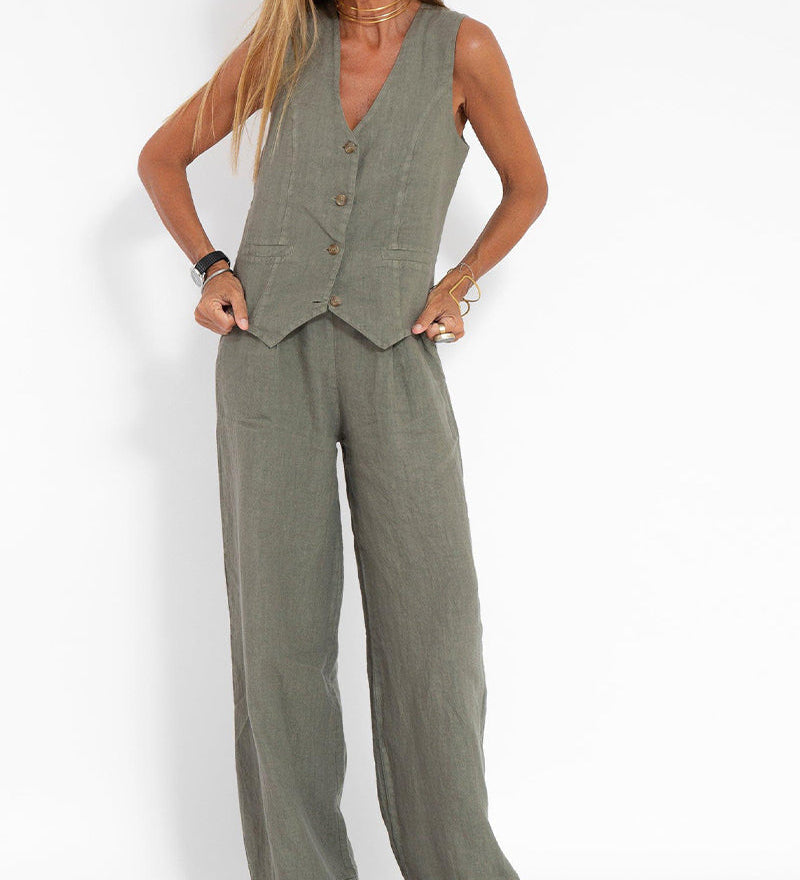 Daniela | Completo Gilet Bottonato & Pantalone Largo
