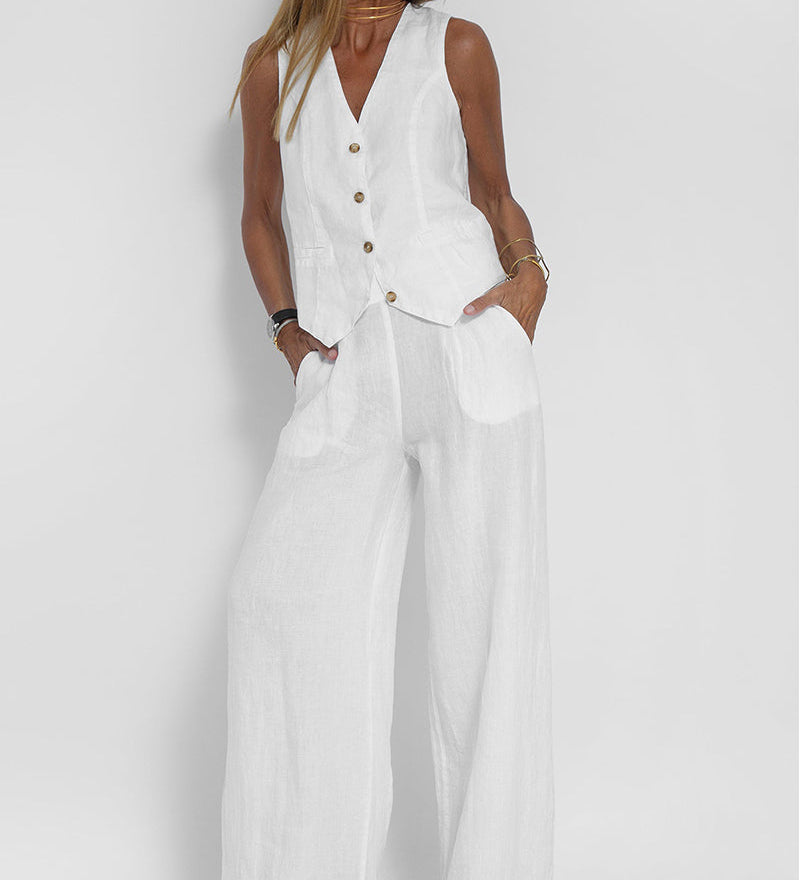 Daniela | Completo Gilet Bottonato & Pantalone Largo