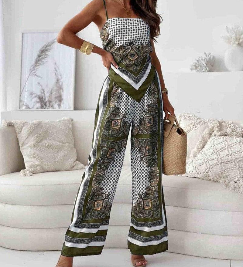 Diana | Set di due pezzi elegante con top a lacci e pantaloni pronti per le vacanze