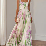 Isabella | Abito Maxi Chiffon Floreale Plissettato Bianco