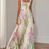 Isabella | Abito Maxi Chiffon Floreale Plissettato Bianco