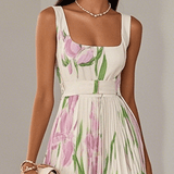 Isabella | Abito Maxi Chiffon Floreale Plissettato Bianco