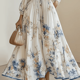 Viola | Abito Maxi in Chiffon Floreale Bianco con Maniche Voluminose