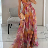 Gaia | Abito Maxi Stampato Floreale con Collo a V