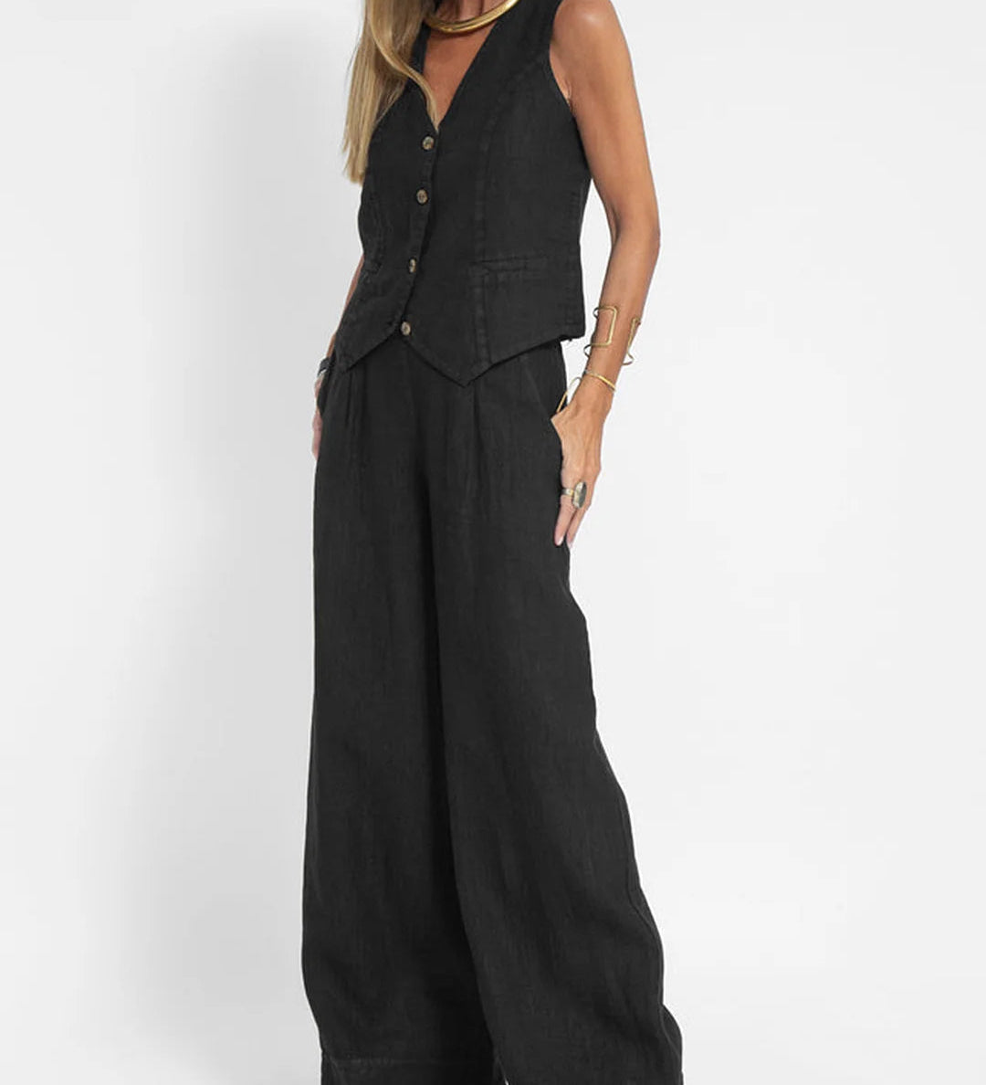 Daniela | Completo Gilet Bottonato & Pantalone Largo