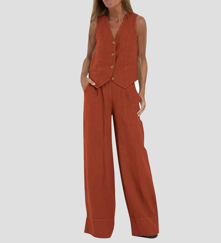 Daniela | Completo Gilet Bottonato & Pantalone Largo