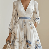 Viola | Abito Maxi in Chiffon Floreale Bianco con Maniche Voluminose