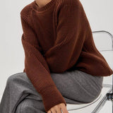Pull donna in maglia grossa unita - Taglio confortevole e caldo
