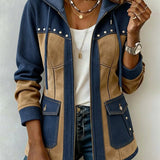 Adriana | Cappotto con Cappuccio in Blu Marino e Camel per Donna