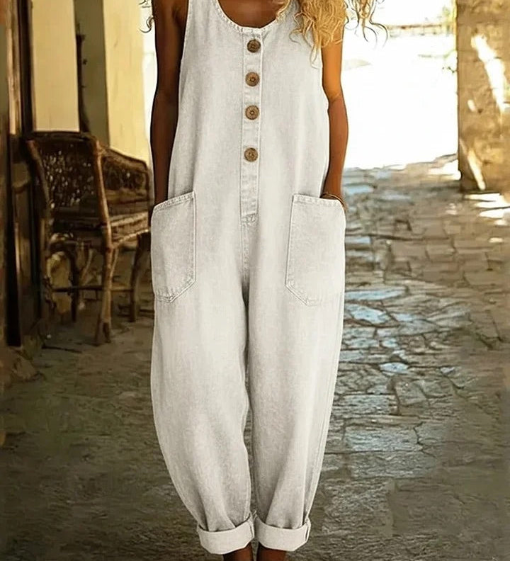 Carlotta - Salopette in denim con lavaggio vintage