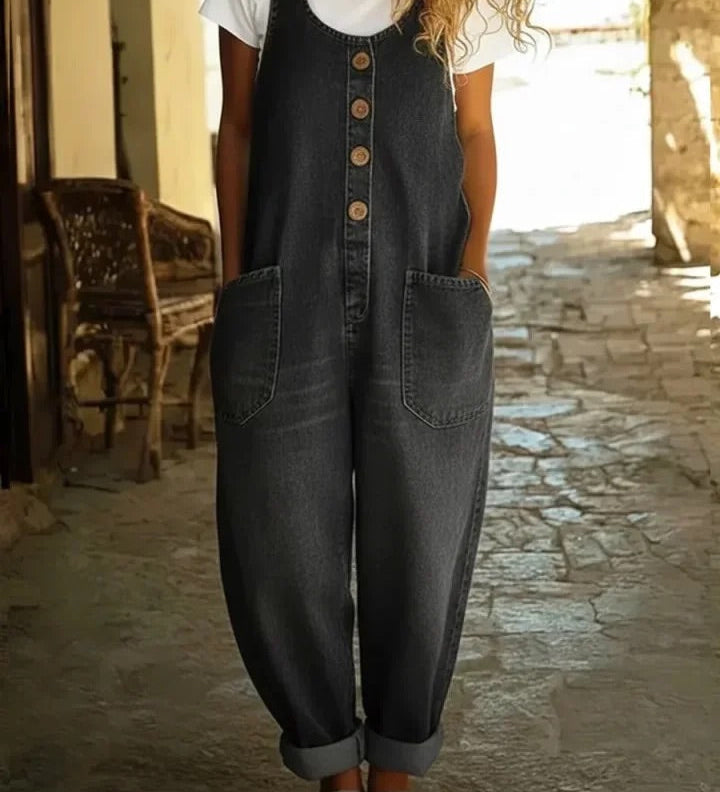 Carlotta - Salopette in denim con lavaggio vintage