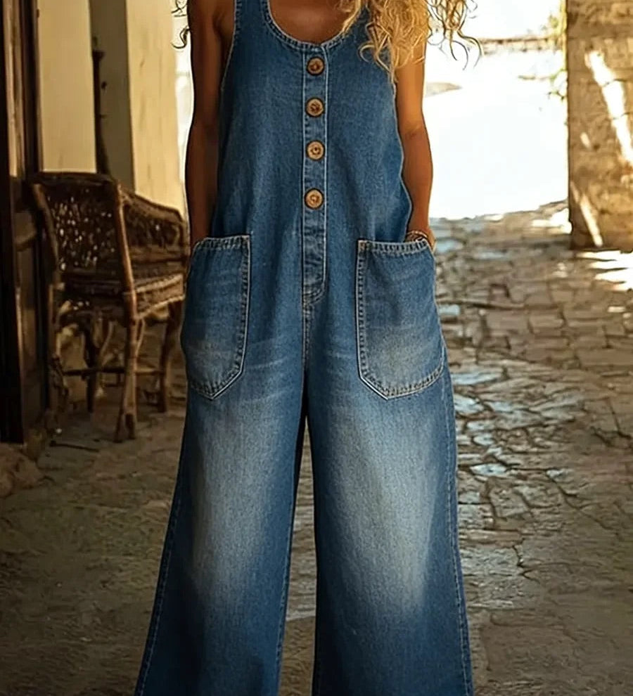 Carlotta - Salopette in denim con lavaggio vintage