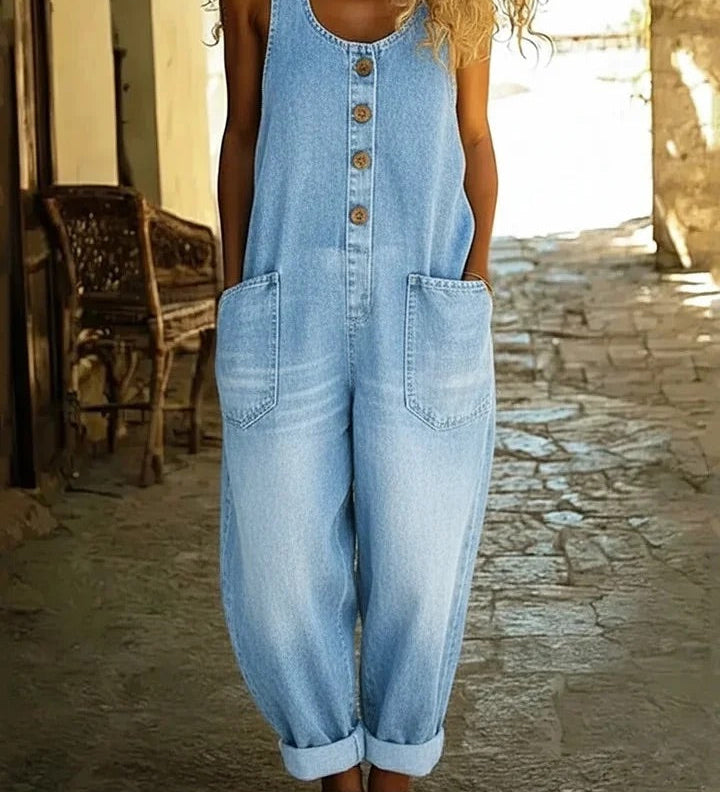 Carlotta - Salopette in denim con lavaggio vintage